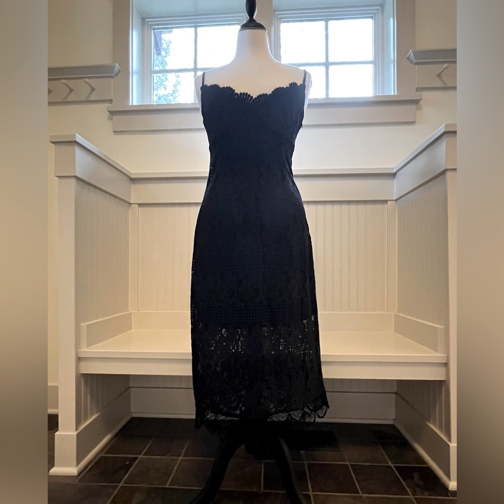 NSR Black Lace fitted midi dress.